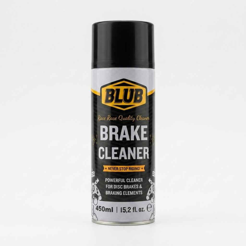 BLUB Brake Cleaner 450ml aerosol spray can with black, yellow, and silver label featuring disc brake rotor graphics on a white background