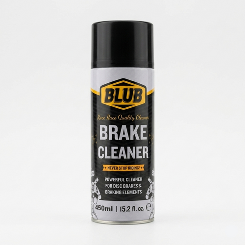 BLUB Brake Cleaner 450ml aerosol spray can with black, yellow, and silver label featuring disc brake rotor graphics on a white background