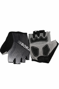 Bora-half-finger-cycling-gloves-with-black-white-dot-matrix-back-and-grey-gel-padded-palm