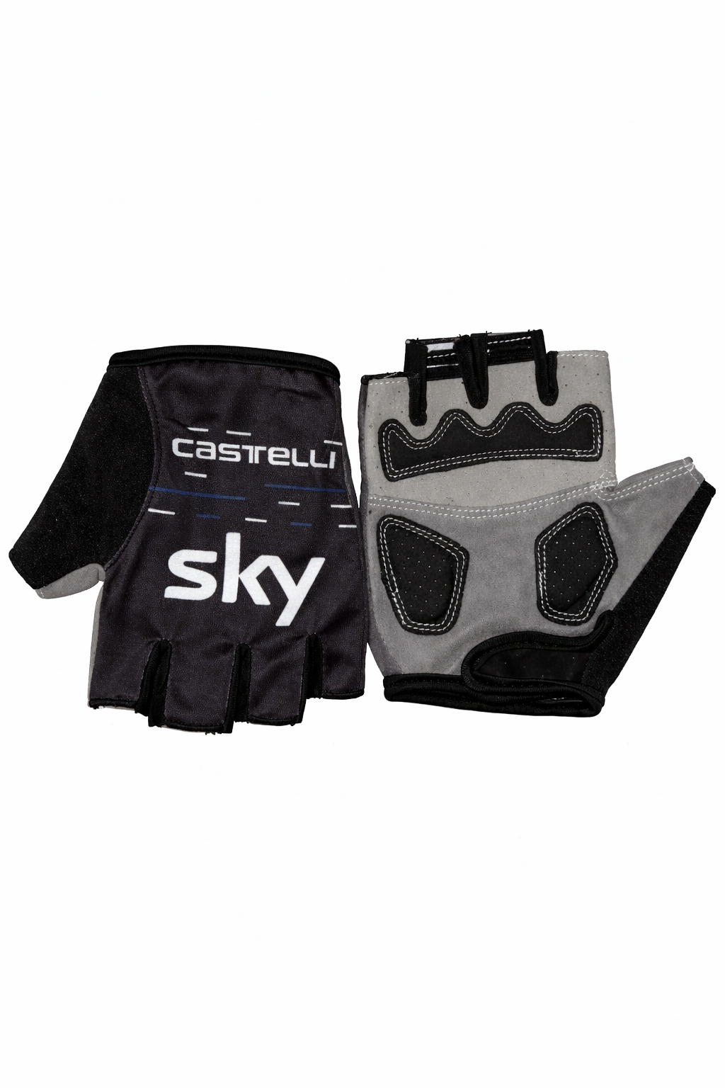 Castelli-Team-Sky-half-finger-cycling-gloves-with-black-graphic-back-and-grey-gel-padded-palm