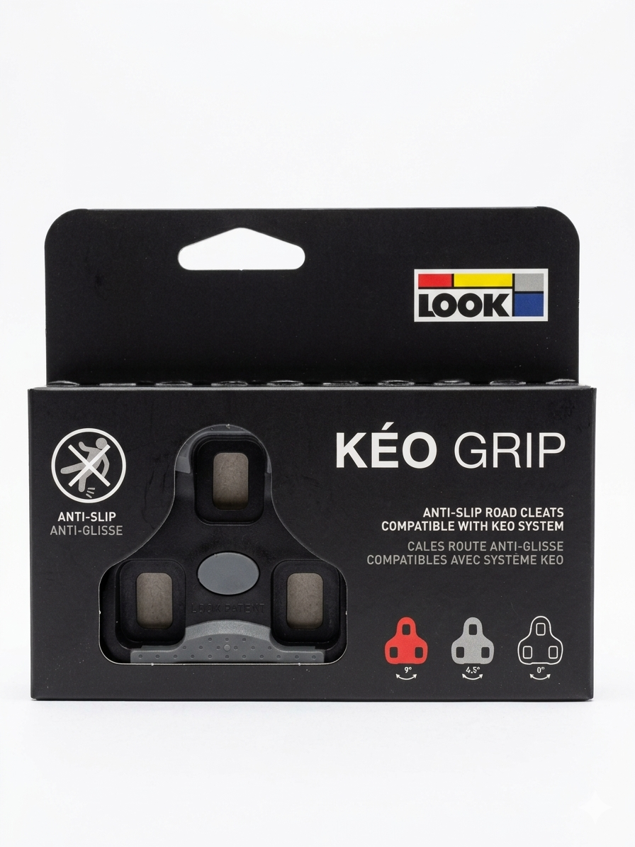 Look-Keo-Grip-road-bike-cleats-black-0-degree-fixed-float-box-packaging