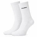 White ProMax aero cycling socks with ribbed cuffs and black logo.