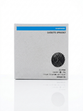 Front view of the silver and blue Shimano retail box packaging for the 105 CS-R7000 11-speed road bike cassette, with a black checkbox marked next to the 11-32T specification.