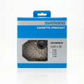 Front view of the blue and silver retail box packaging for the Shimano Claris CS-HG50-8 8-speed bike cassette sprocket, with the silver cassette mechanism visible through the clear display cutout and a checkmark marked next to the 11-30T spec.