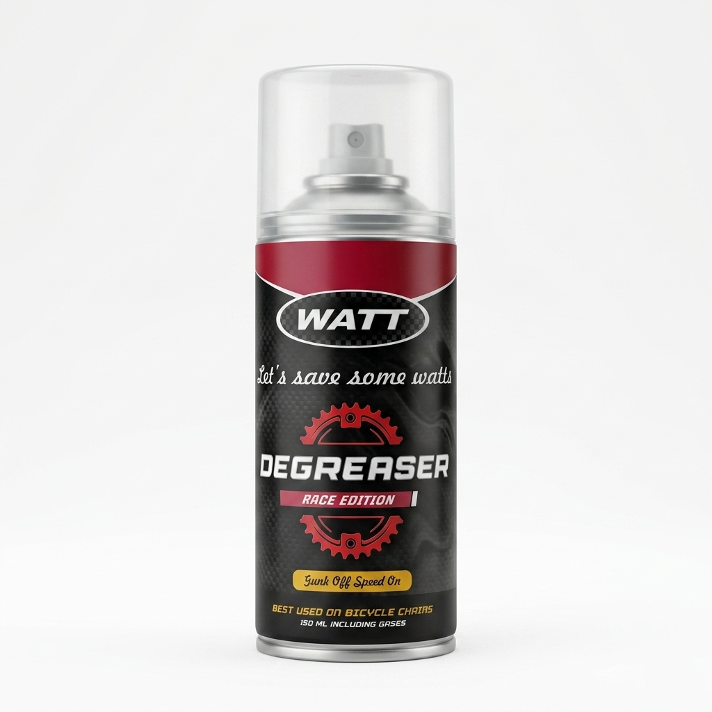 WATT Degreaser Race Edition 150ml aerosol spray can with transparent cap on a white background