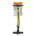 IceToolz Sport bicycle floor pump in lime green and black with integrated pressure gauge and original packaging cardboard