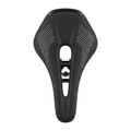 Top-down view of a wide, black Selle Royal Wave comfort bike saddle, highlighting the ergonomic center groove design and subtle textured panels on the rear sit-bone sections.