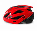 Side profile view of a vibrant red and black Safety Labs cycling helmet featuring multiple aerodynamic cooling vents and a black brand logo on a solid white background