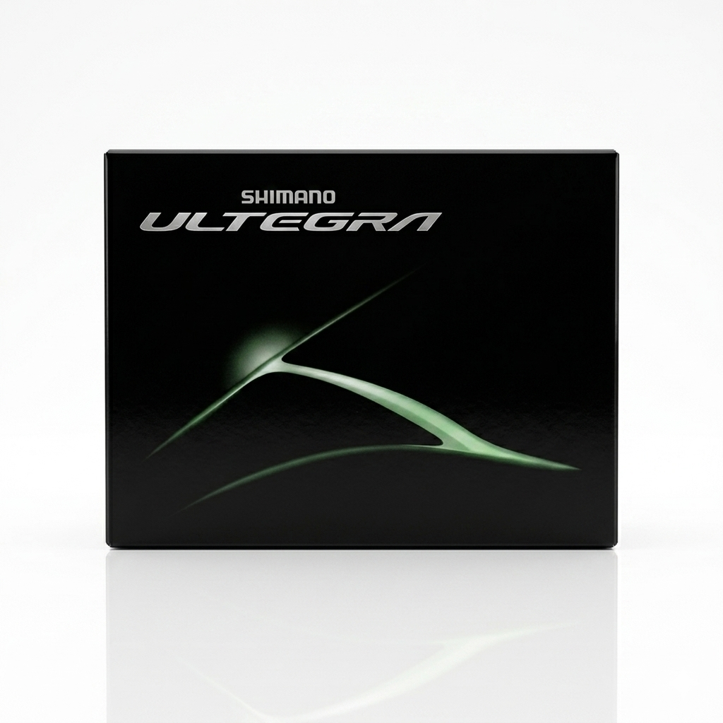 Official retail box packaging for the Shimano Ultegra 11-speed bicycle component drivetrain series, featuring a sleek black finish with a minimalist green graphic design.